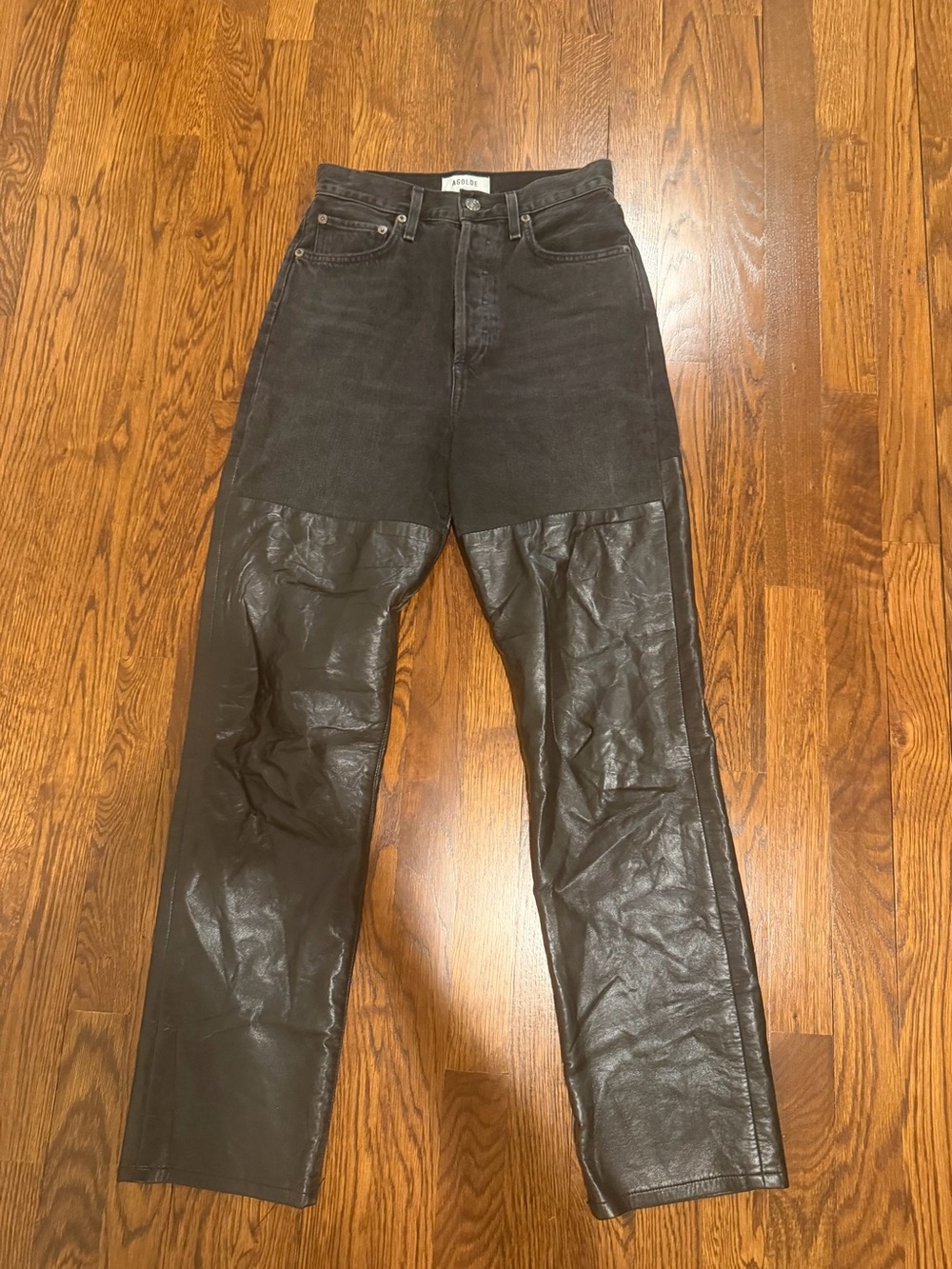 AGOLDE Black Two-Material Straight Leg Jeans